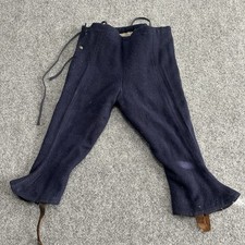 Vintage Riding Pants Wool Dark Leather Blue Zip Legs With Leather Strap Buckle