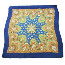 Vibrant Paisley Silk Scarf Blue Orange Green Yellow Boho Accessory