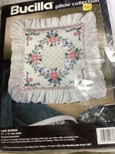 Bucilla Pillow Collection Lace Border Floral Stamped Cross Stitch Kit new
