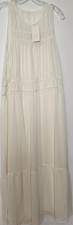 A New Day Cream Sleeveless tiered Maxi dress boho prairie chiffon sheer snwt M