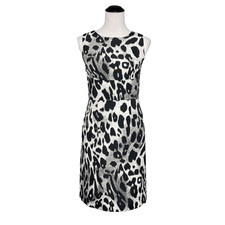 Ann Taylor Womens 2 Black White Snow-Leopard Print Slv-less Lined Sheath Dress