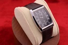 Vintage Men Seiko quartz Barrel-Tank Black Dial , Dark Brown leather Dress Watch