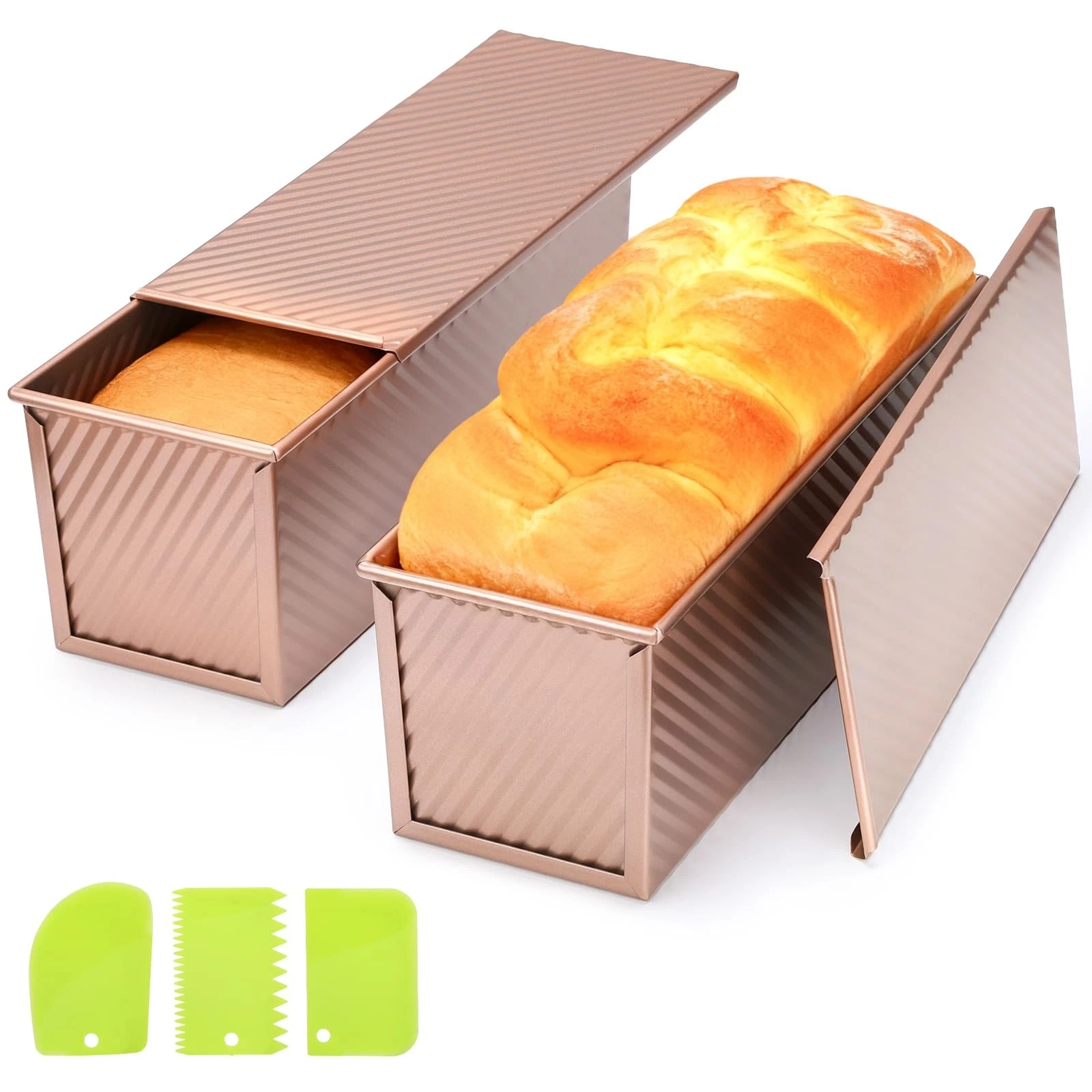 Pullman Loaf Pan with Lid, 2 Pack 2 lb Large Bread Loaf Pans 12x4inch Nonstic...