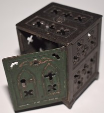 Antiguo Banco de Monedas Shimer de Hierro Fundido "Ventana Catedral" / Caja Fuerte ca 1890 Envío y devolución gratuitos