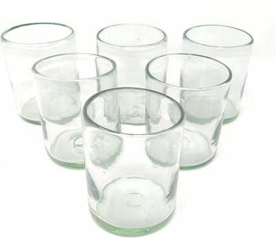 Hand Blown Mexican Drinking Glasses   Six Natural Clear Tumbler Glasses (10oz)