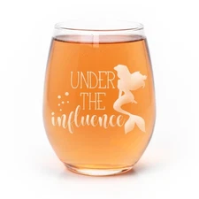 Mermaid Under The Influence Wine Glass Funny Etched Gift