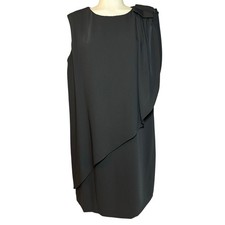 Tahari Arthur Levine Layered Dress Women’s Size 12 Black Bow Lined Cap Sleeve