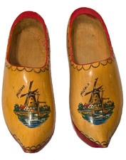 Vintage Dutch Holland Wooden Clogs Klompen Shoes1960's Hand Made Painted 9 to 10