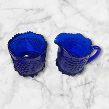 Mosser Glass Cobalt Blue Sugar and Creamer set! "Grape and Cable" pattern!