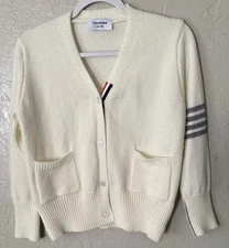 THOM BROWNE Women’s ‘Classic Cashmere 4-Bar V-Neck Cardigan’ Sweater Size Small