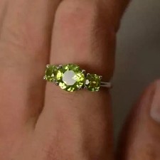 2Ct Round Lab Created Peridot Engagement Ring 14k White Gold Plated Silver