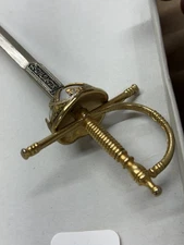 Vintage Spain Letter Opener Silver & Gold Tons Sword Paper Knife Pre-owned