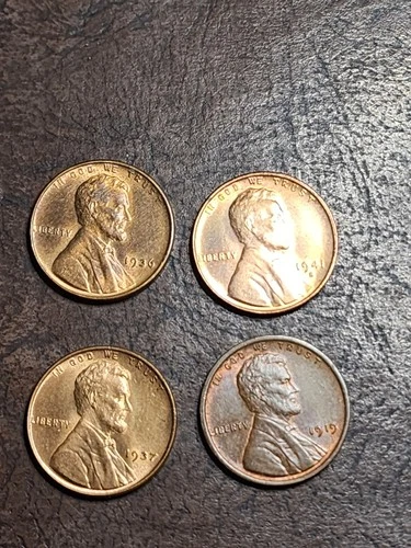 AU/BU WHEAT CENT LOT 1919, 1936,1937,1941-s