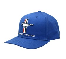 HAT - Ford Mustang Tri-Bar Embroidered Pony Logo Ball Cap Blue