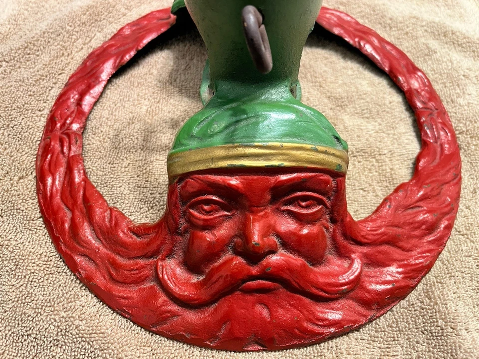 Antiguo soporte de árbol de Navidad alemán cara de Papá Noel de Navidad  Foto 3 de 4