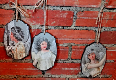 Set of 3 Melrose 2016 Shabby Chic Angel Wood Ornaments Rustic Vintage Decor