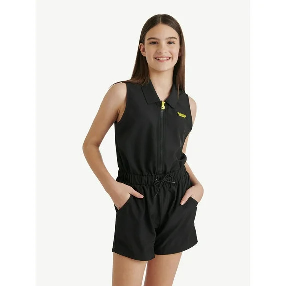 Justice Girls PAC-MAN Sleeveless Half-Zip Black Romper w/PAC-MAN Zipper Pull  LG
