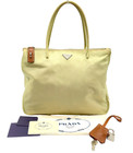 Auth PRADA Triangle Logo Tessuto Nylon Ivory Tote Bag W/D/C/K/L i110895