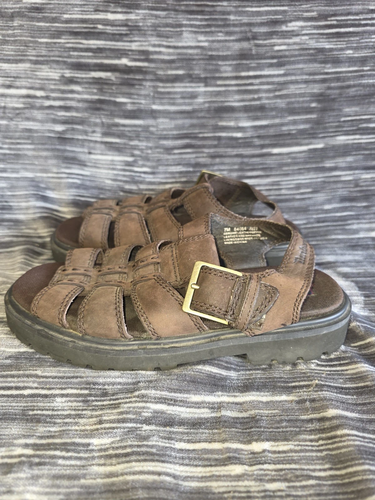 SANDALI DA PESCATORE TIMBERLAND UOMO TAGLIA 7 M PELLE MARRONE PUNTA APERTA