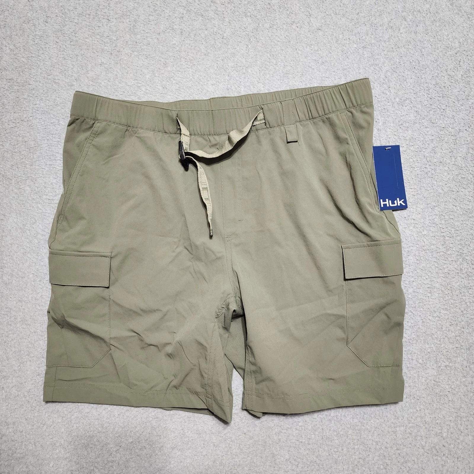 Huk Creekbed Cargo New Shorts Men Large Green Lightweight Fishing Belted Ripstop