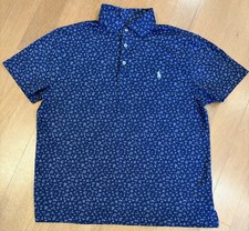 Ralph Lauren Polo Shirt Large Custom Slim Fit Blue Floral Soft Knit Premium EUC