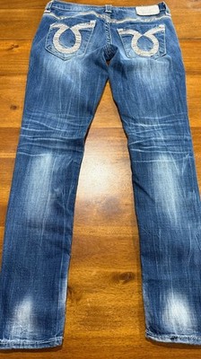 Big Star Jenae Skinny Jeans Womens Medium Wash Distressed Contrast Stitch 27x30