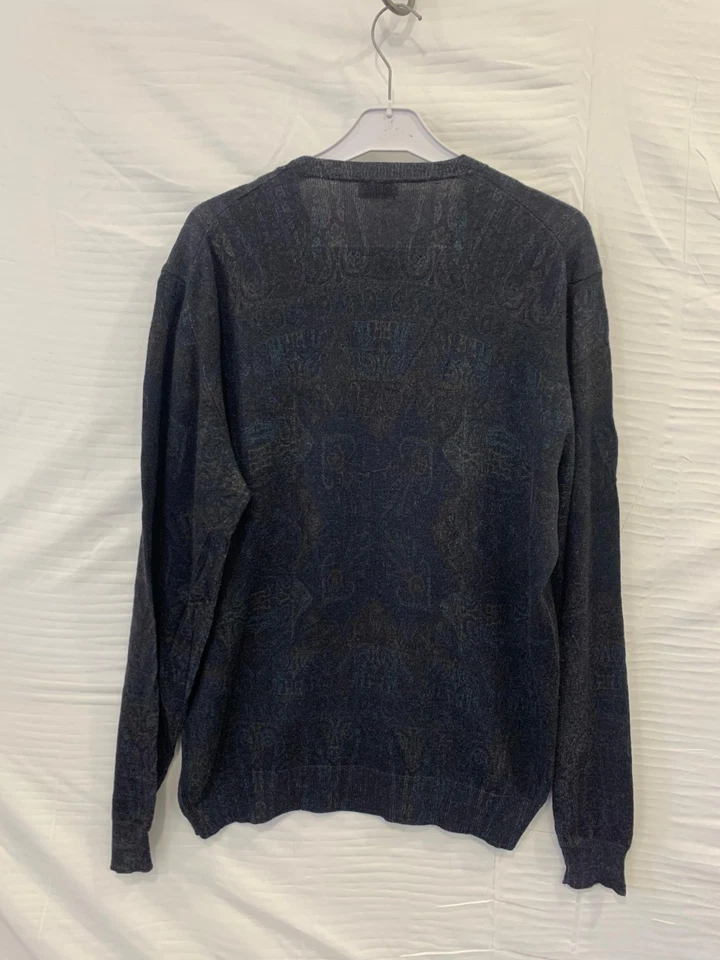 Suéter Etro Milano Para Hombre Grande 100% Lana Virgen Hecho en Italia Azul Paisley #33 Foto 2 de 4