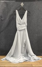 David's Bridal DB Studio Women's Silver Chiffon Ruched Maxi Dress Sz 10 NWT