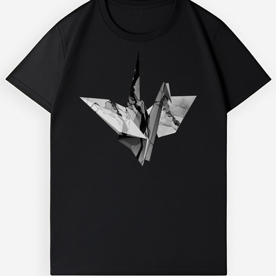 Artistic Crane Print Tee | Stone Wash Effect Unisex Casual Shirt