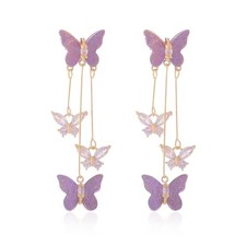 Violet Butterfly Tassel Stud Earrings for Women Long Crystal Zircon Rhinestone B