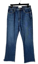 Current Elliott Jeans Women 27 Blue Medium Wash Denim Raw Hem High Rise Cropped