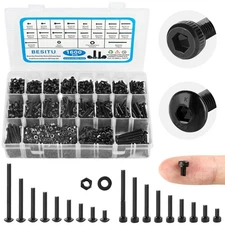 Besitu 1600Pcs M3 Screw Kit, 12.9 Grade Alloy Steel Hex Socket Button & Cap H...