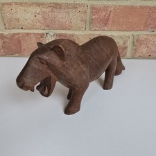 Vintage Hand Carved Wooden Lion Figurine – African Tribal Safari Rustic Décor