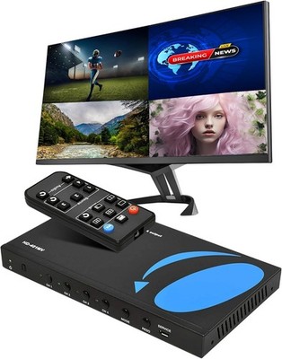 OREI HDMI Switcher 4 in 1 Out with Quad Screen Multiviewer - Supports black 