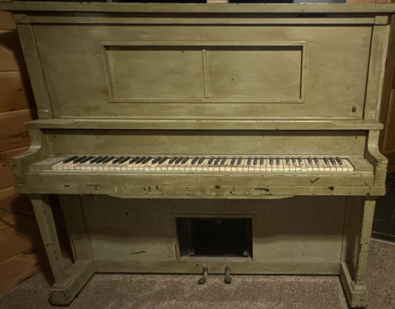 Hobart M. Cable Upright Piano 88 Keys 2 Pedals Green Vintage