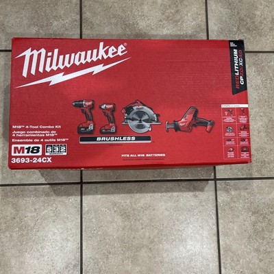 Milwaukee 3693-24CX M18 4-Tool Combo Kit w/ Batteries & Charger(135251-1 JKO G2)