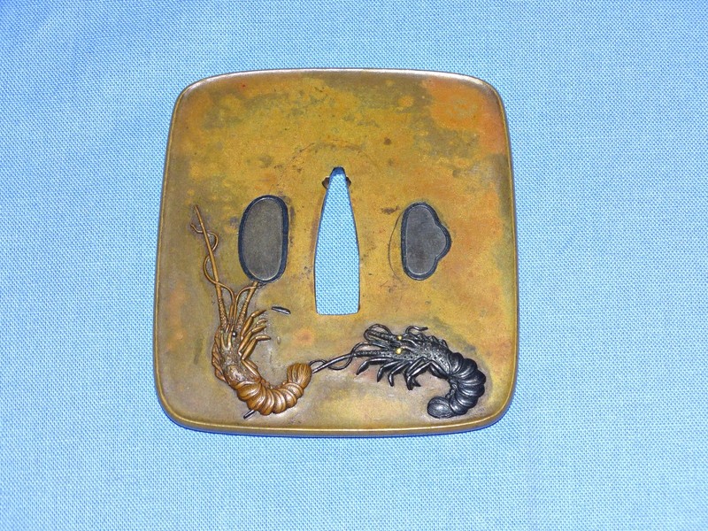 Japanese Samurai Sword Guard TSUBA, Soft Metal, Bronze w/ Lobster Design (#28)