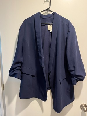 CUTE! Sejour 24W Plus Women s Blazer Jacket Cropped Sleeves Navy