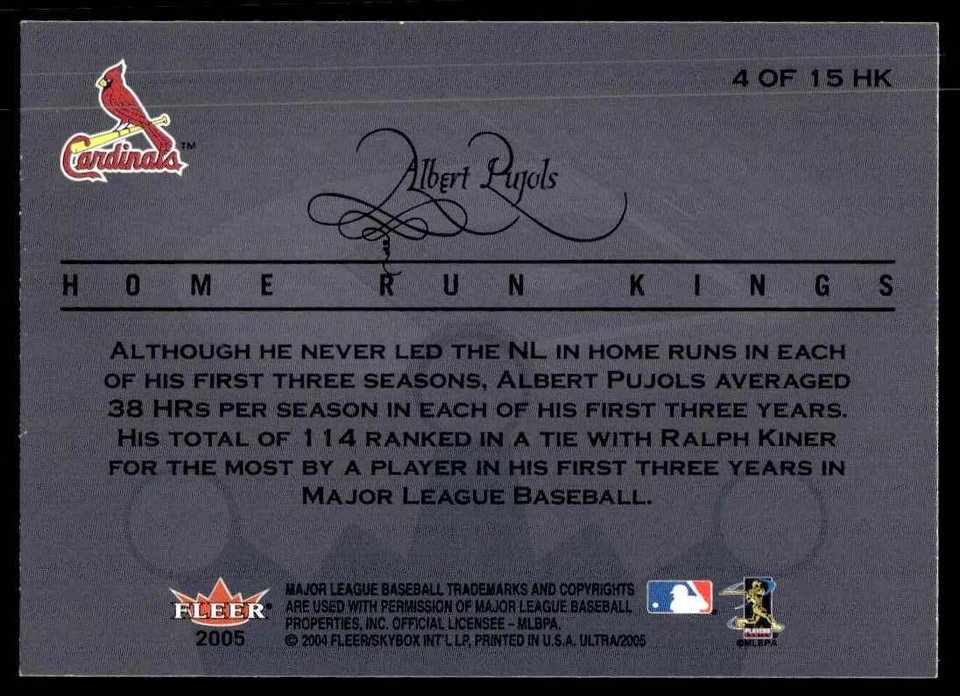 2005 FLEER ULTRA HOME RUN KINGS ALBERT PUJOLS #G97 R86 - Image 2 of 2