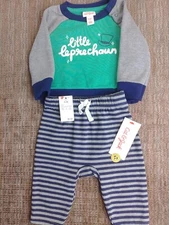 Cat & Jack 2pc Baby Outfit Pullover Green/Gray Shirt W/Blue Striped Pants 0-3 M