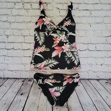 Tommy Bahama Over-The-Shoulder Faux Tie Front Tankini S Top, M Bottom 