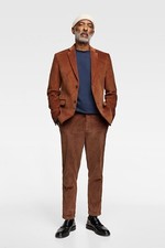 Brown Men's Corduroy Suit Luxury Groom Tuxedo Prom Party Wedding 2 Piece Suit