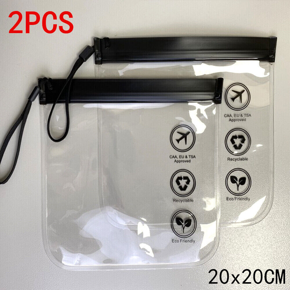 2PCS Clear Travel Toiletry Bags, Airport Liquid Bag 20 x 20cm Clear Plastic  Zip | eBay