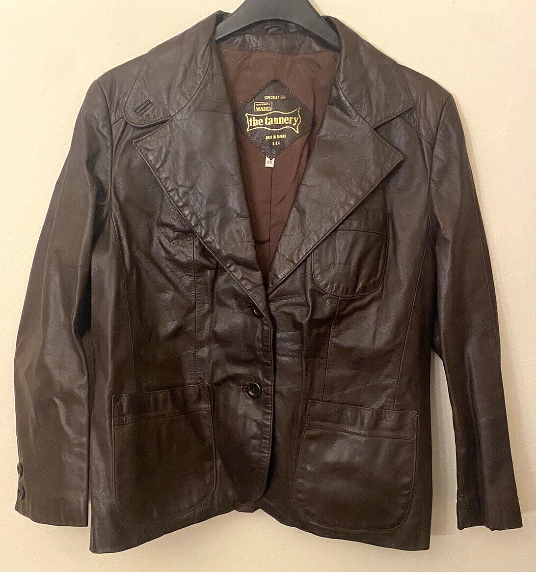 Vintage Montgomery Ward The Tannery Brown Leather Jacket Size 20 | eBay