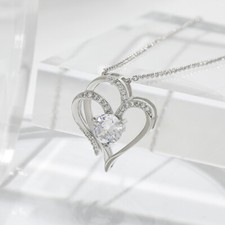 Zircon Double Love Necklace With Rhinestones Ins Personalized Heart-shaped Neckl