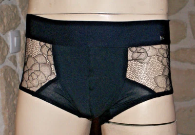 Mini boxer noir dentelle, haut élastique taille M Les Garçons PARIS dans coffret - Photo 1/4
