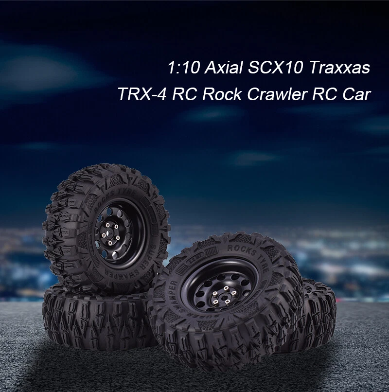 4x 2,2" Gummi Reifen mit Metall Felge für 1:10 Axial SCX10 TRX-4 RC Crawler Auto - Bild 3 von 4