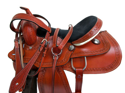 COMFY TRAIL WESTERN SADDLE GENUINE LEATHER HORSE SHOW PLEASURE TACK SET 15 16 17