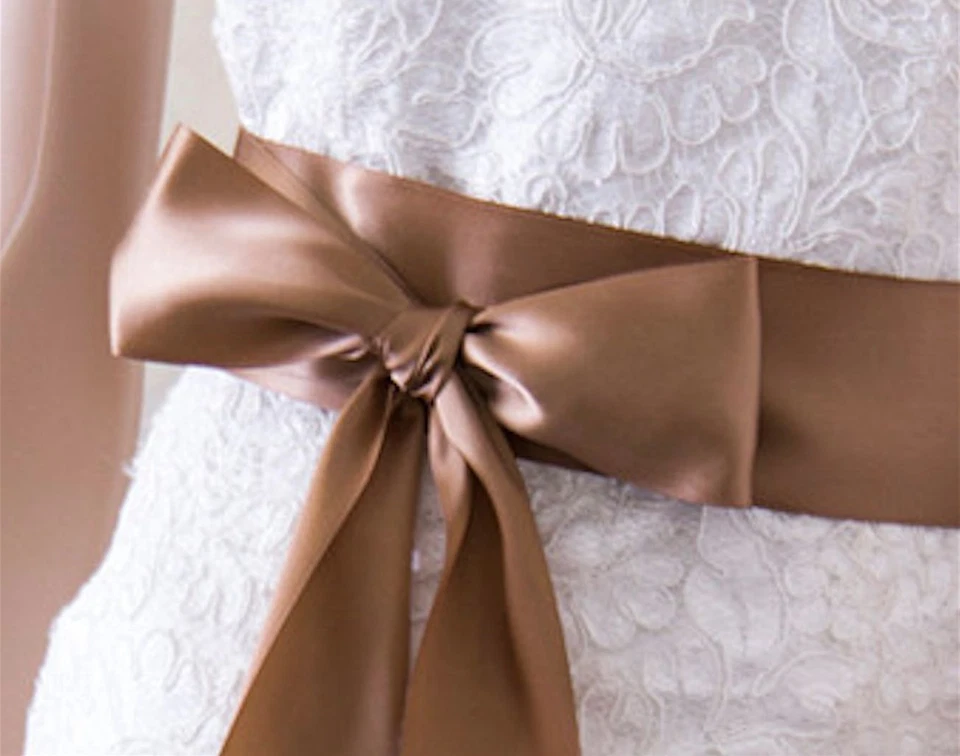 1m Medium Brown Gold Ribbon Double Faced Satin Belt Hair Head Band sash formal - Image 2 of 3
