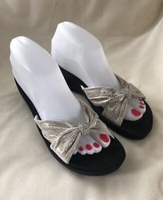 Yellow Box Wedge Sandals Womens 8 Platform Slides Gold With Rhinestone Accent